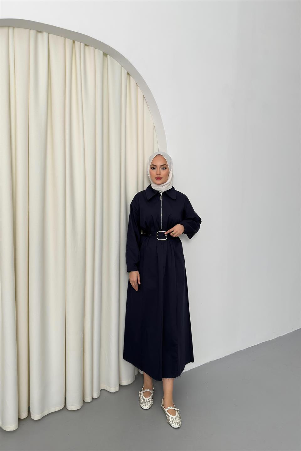 Fermuarlı Oversize Elbise - Lacivert