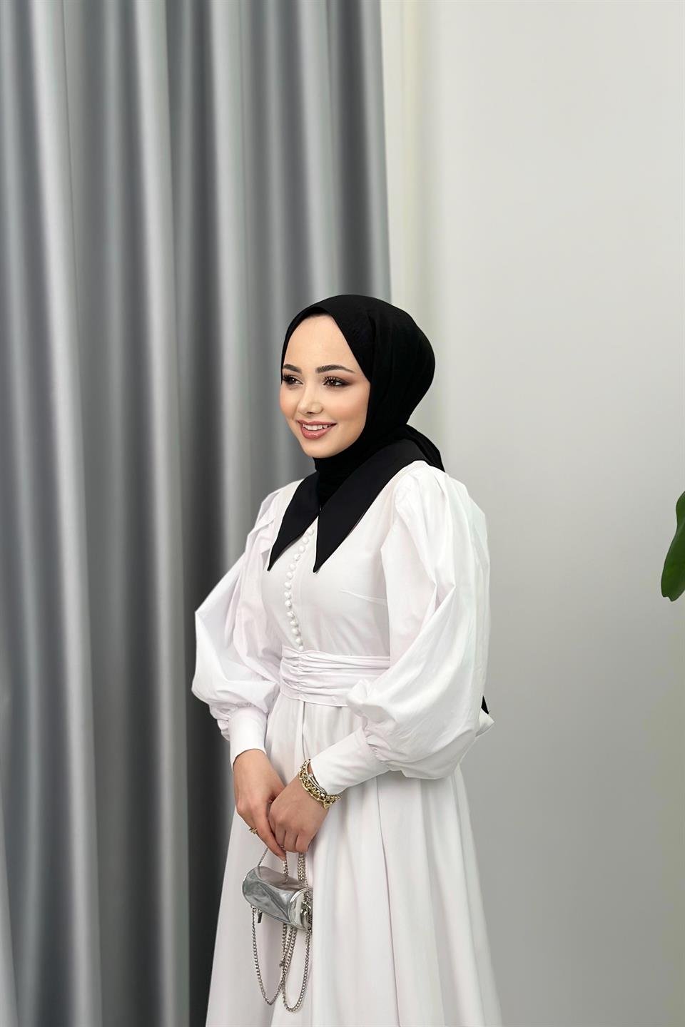 FİONA YAKALI ELBİSE - BEYAZ