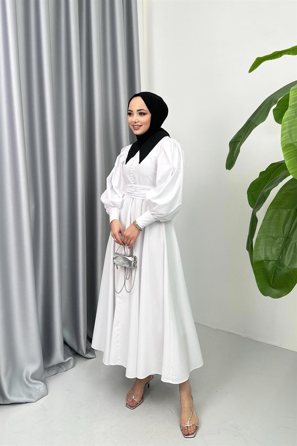 FİONA YAKALI ELBİSE - BEYAZ