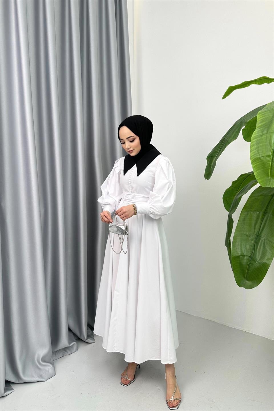 FİONA YAKALI ELBİSE - BEYAZ