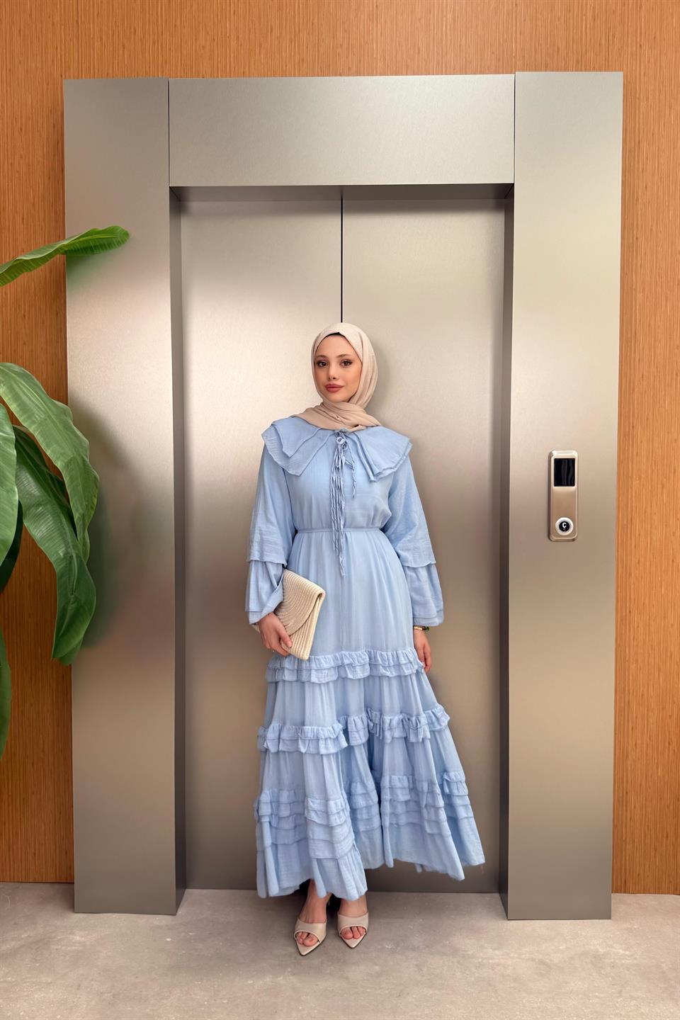 Ruffled Muslin Dress - Blue