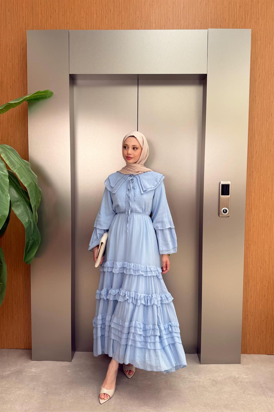 Ruffled Muslin Dress - Blue