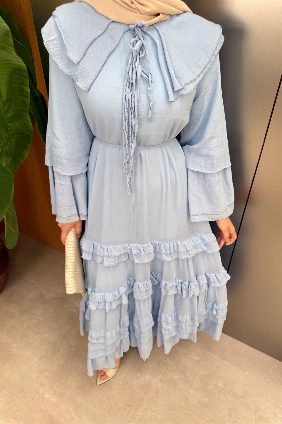 Ruffled Muslin Dress - Blue