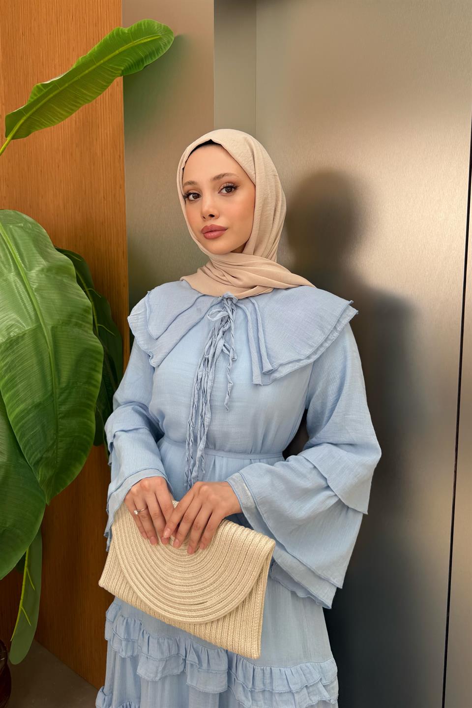 Ruffled Muslin Dress - Blue