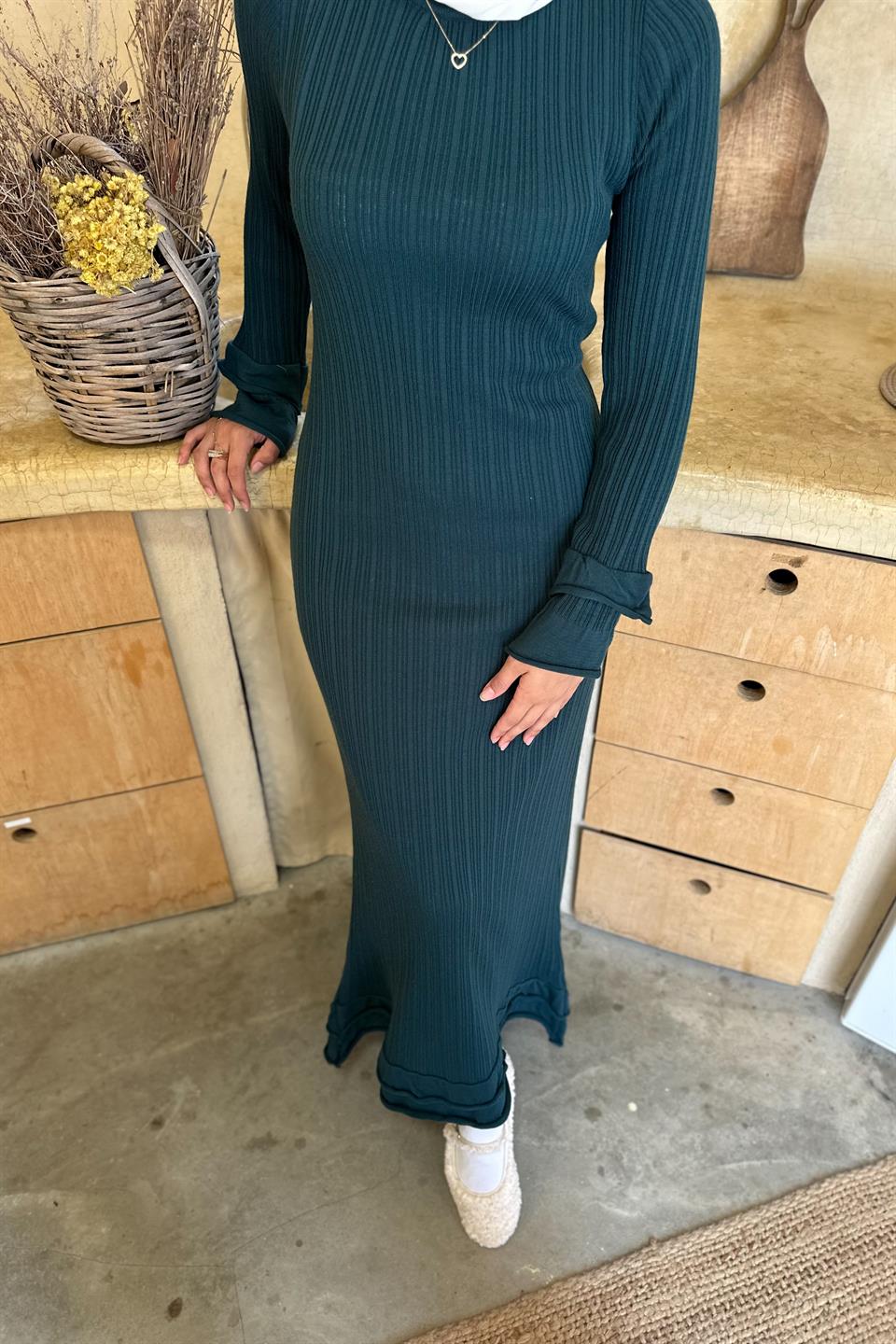 NERY TRİKO ELBİSE - PETROL 