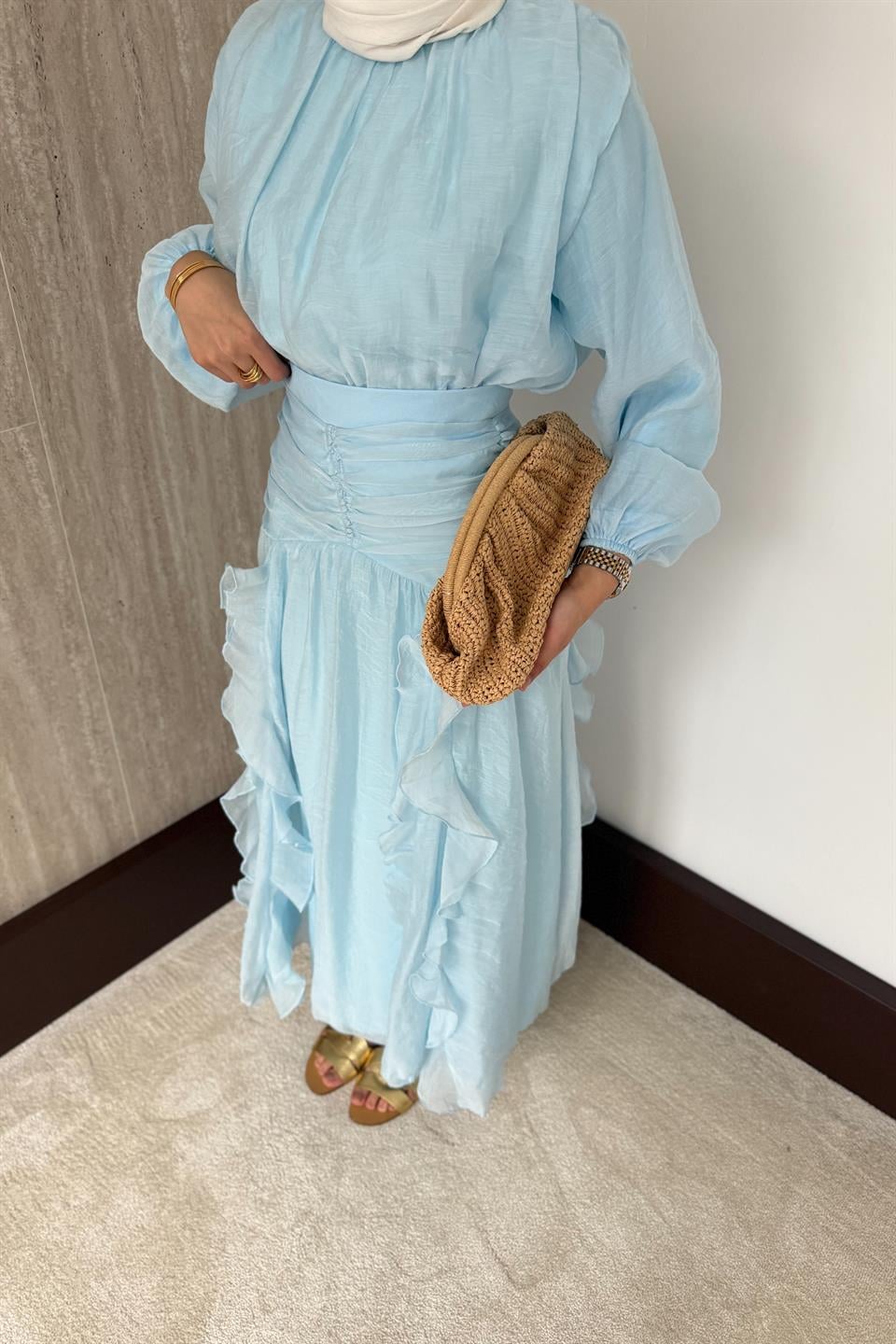 Fırfırlı Vual Etekli Takım - Mavi