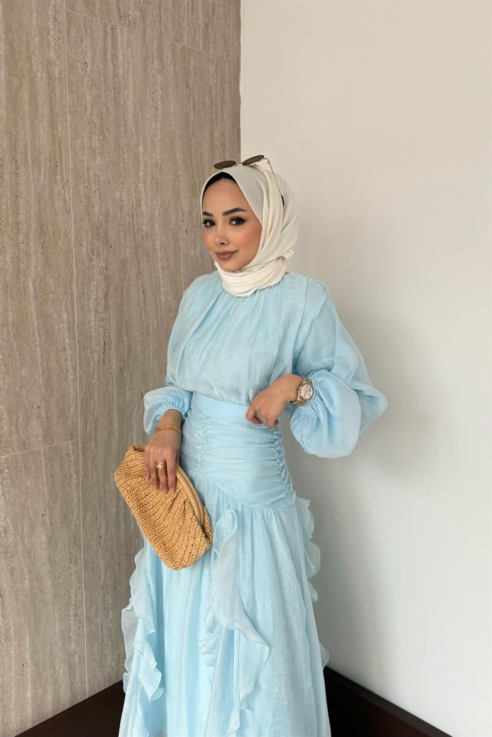 Fırfırlı Vual Etekli Takım - Mavi