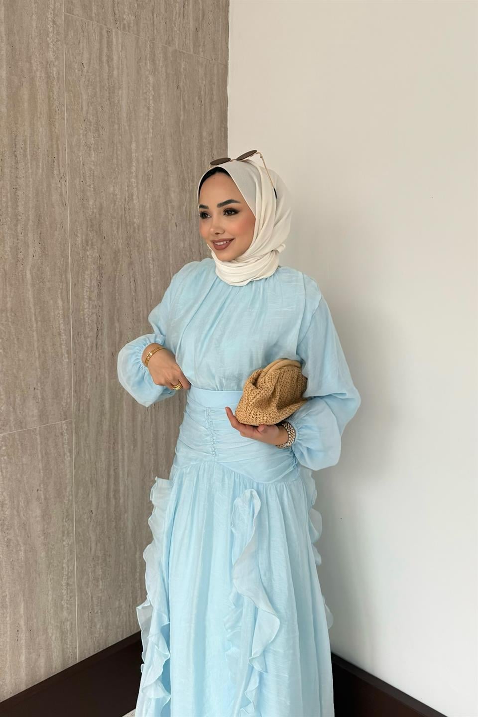 Fırfırlı Vual Etekli Takım - Mavi