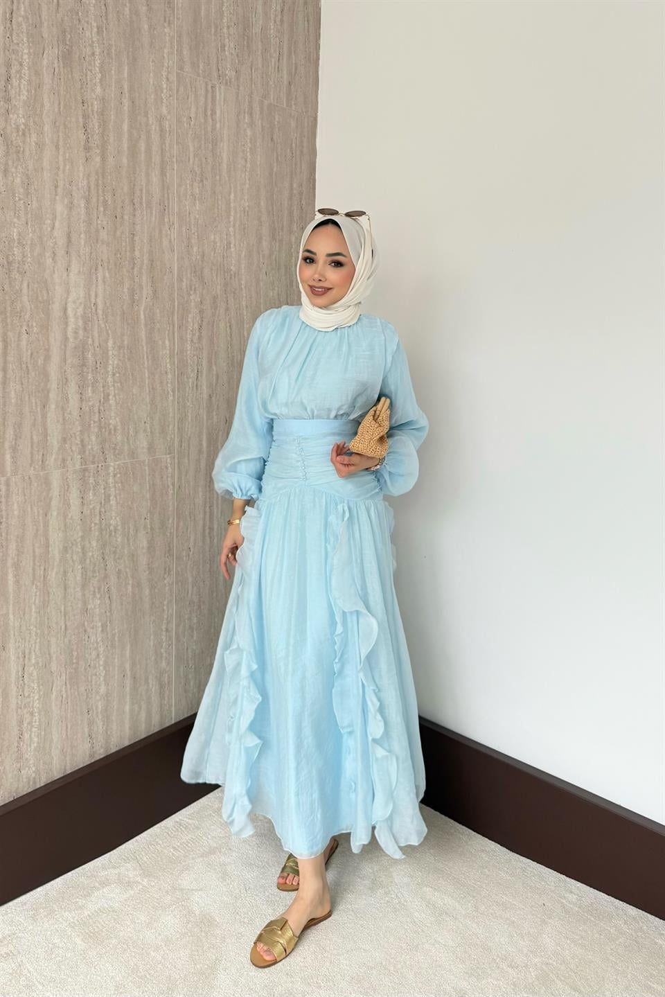 Fırfırlı Vual Etekli Takım - Mavi