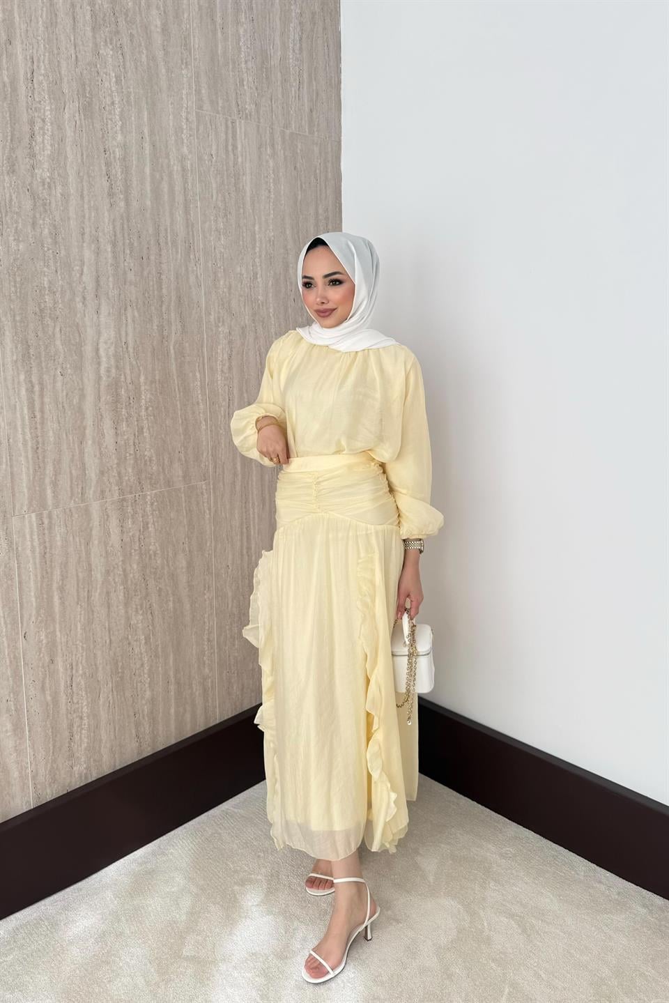 Fırfırlı Vual Etekli Takım - Sarı