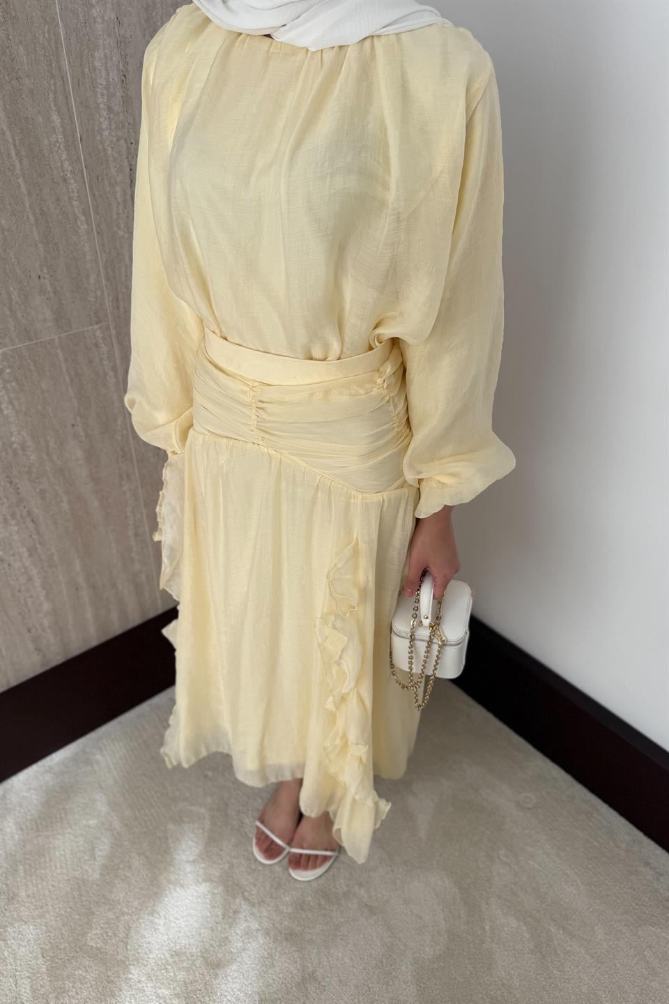 Fırfırlı Vual Etekli Takım - Sarı