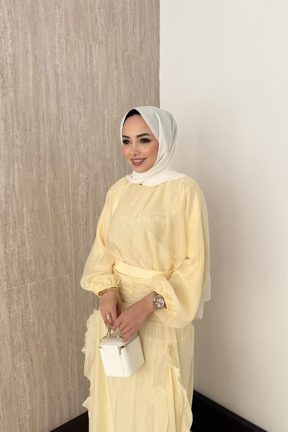 Fırfırlı Vual Etekli Takım - Sarı