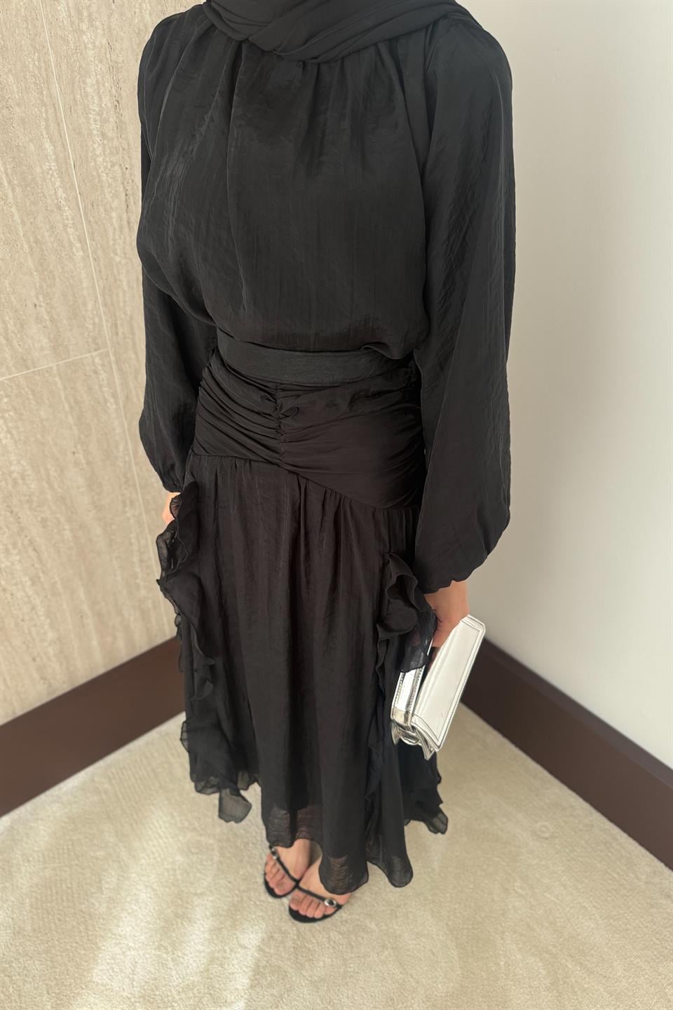 Fırfırlı Vual Etekli Takım - Siyah