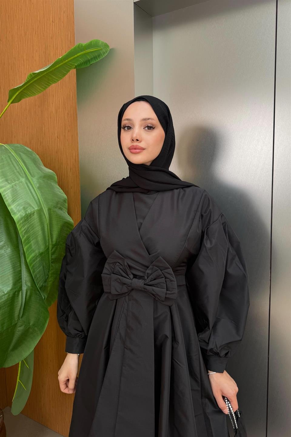 Bow Taffeta Dress - Black