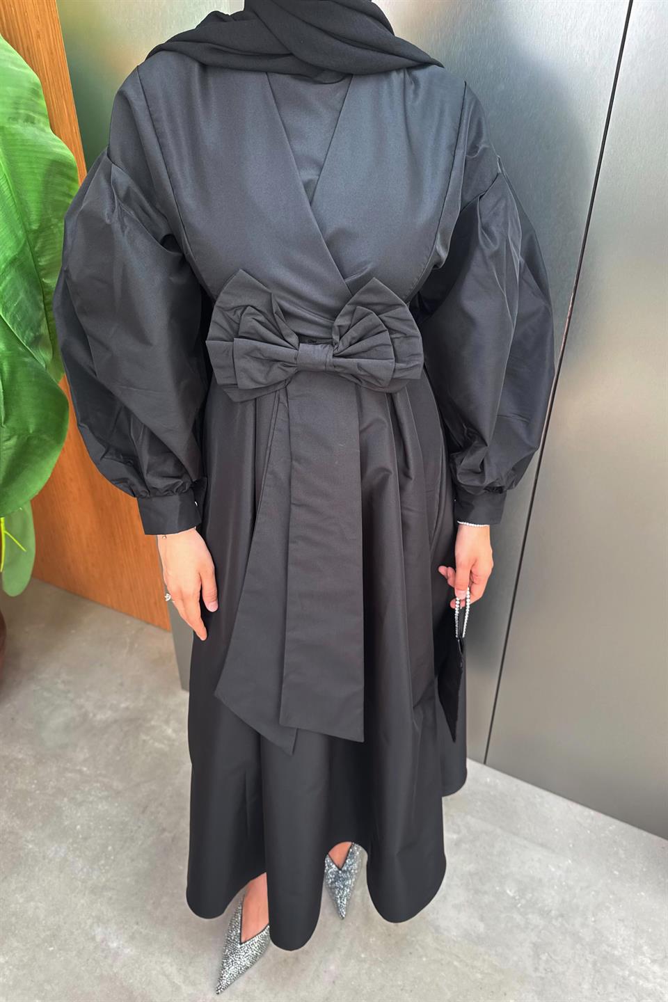 Bow Taffeta Dress - Black