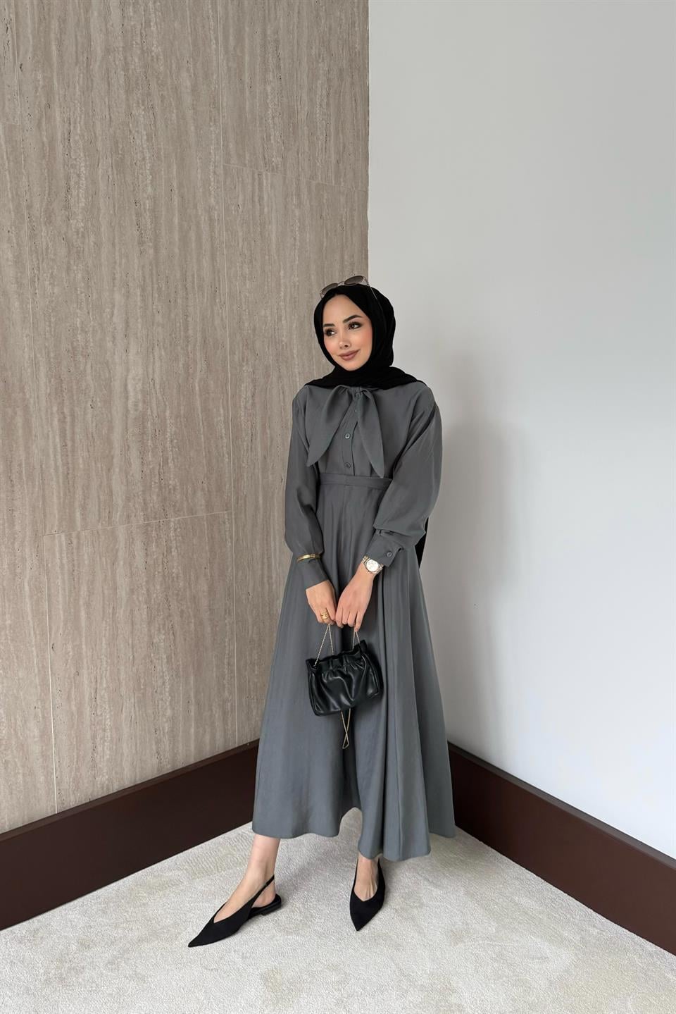 Fular Bağlamalı Modal Etekli Takım - Haki