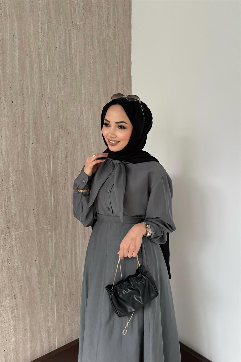 Fular Bağlamalı Modal Etekli Takım - Haki