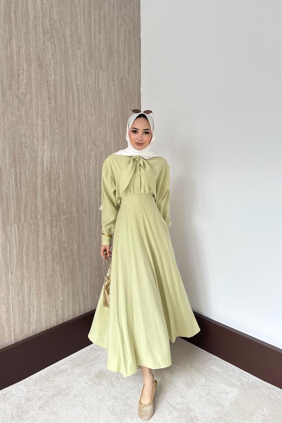 Fular Bağlamalı Modal Etekli Takım - Mint