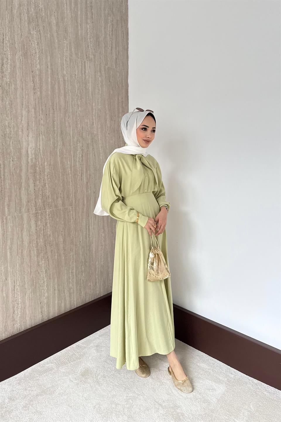 Fular Bağlamalı Modal Etekli Takım - Mint