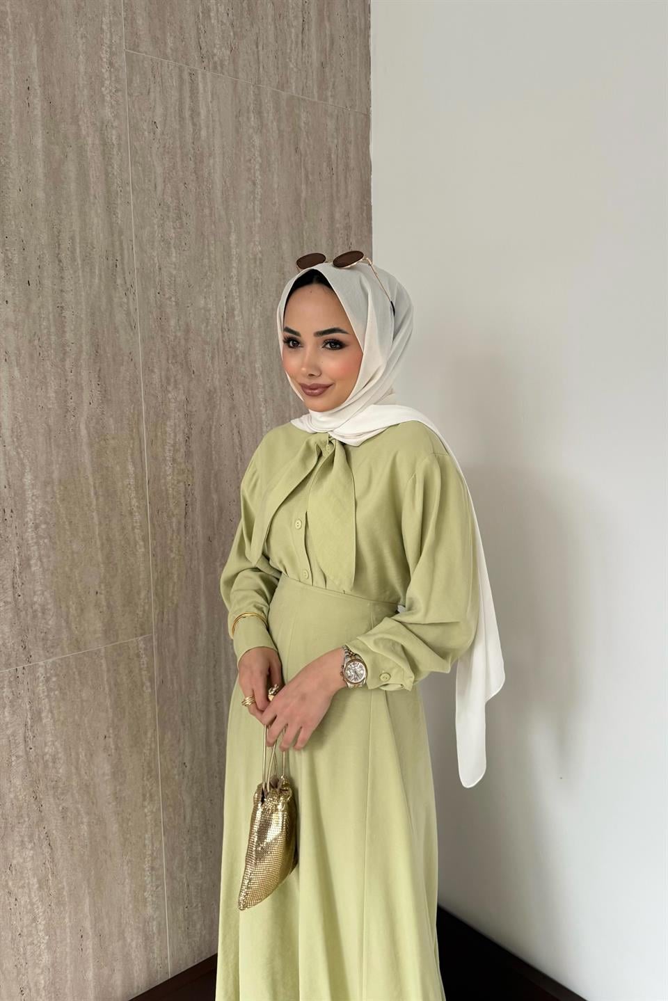 Fular Bağlamalı Modal Etekli Takım - Mint