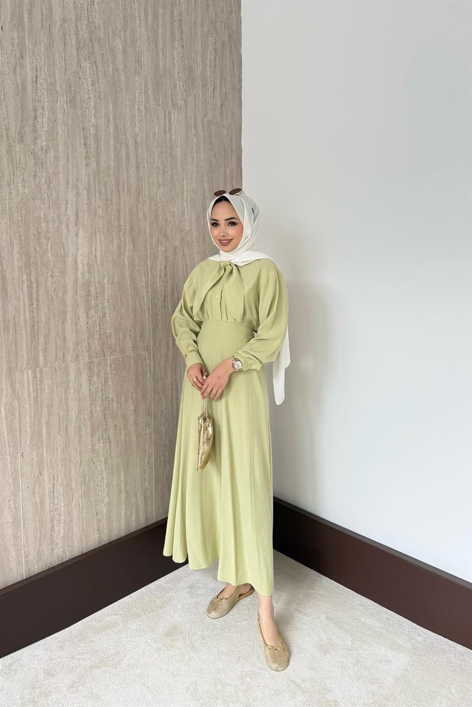 Fular Bağlamalı Modal Etekli Takım - Mint