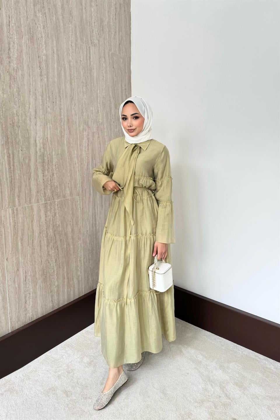 Fular Bağlamalı Vual Elbise - Çağla