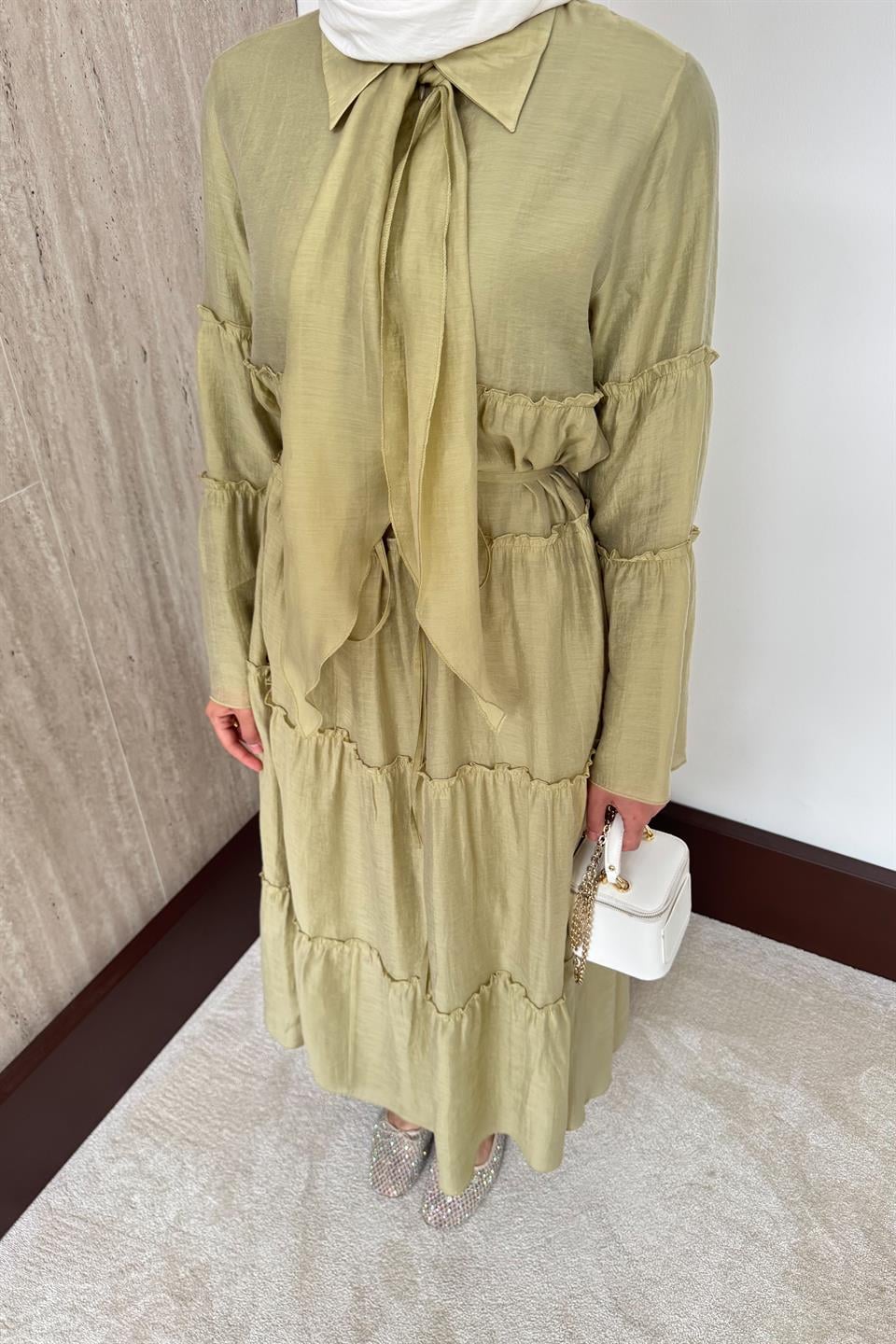 Fular Bağlamalı Vual Elbise - Çağla