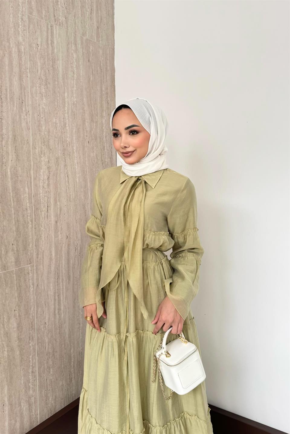 Fular Bağlamalı Vual Elbise - Çağla