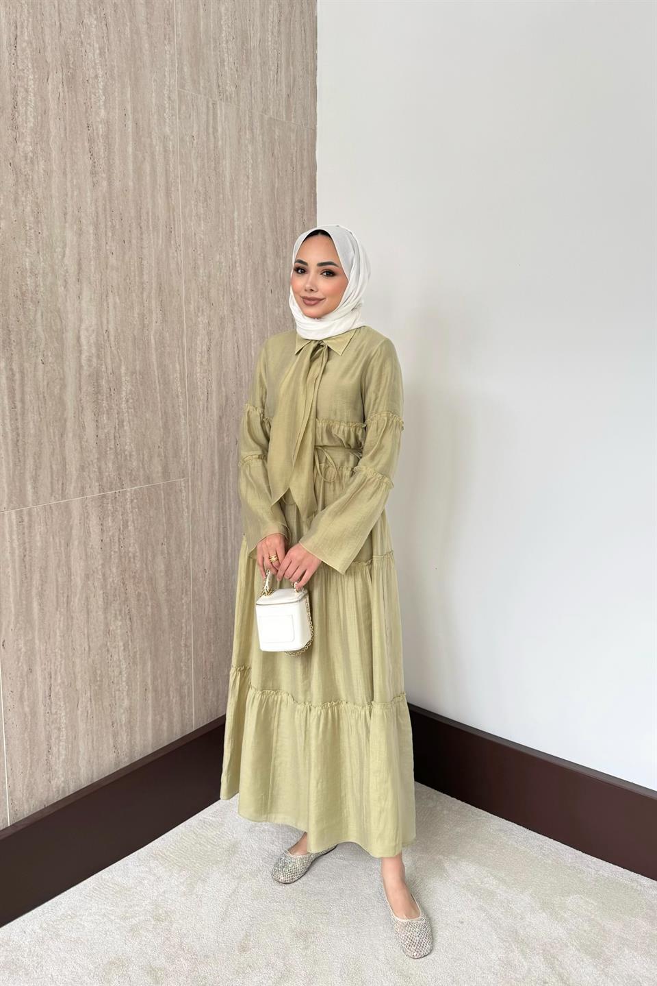 Fular Bağlamalı Vual Elbise - Çağla