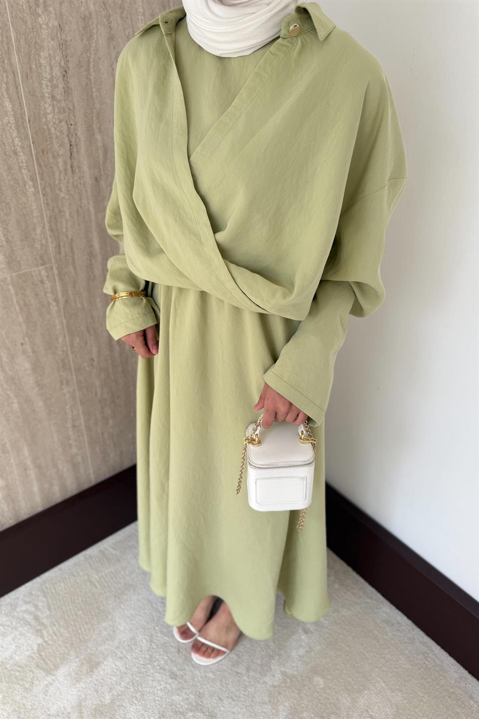 Gömlekli Modal Elbise - Mint