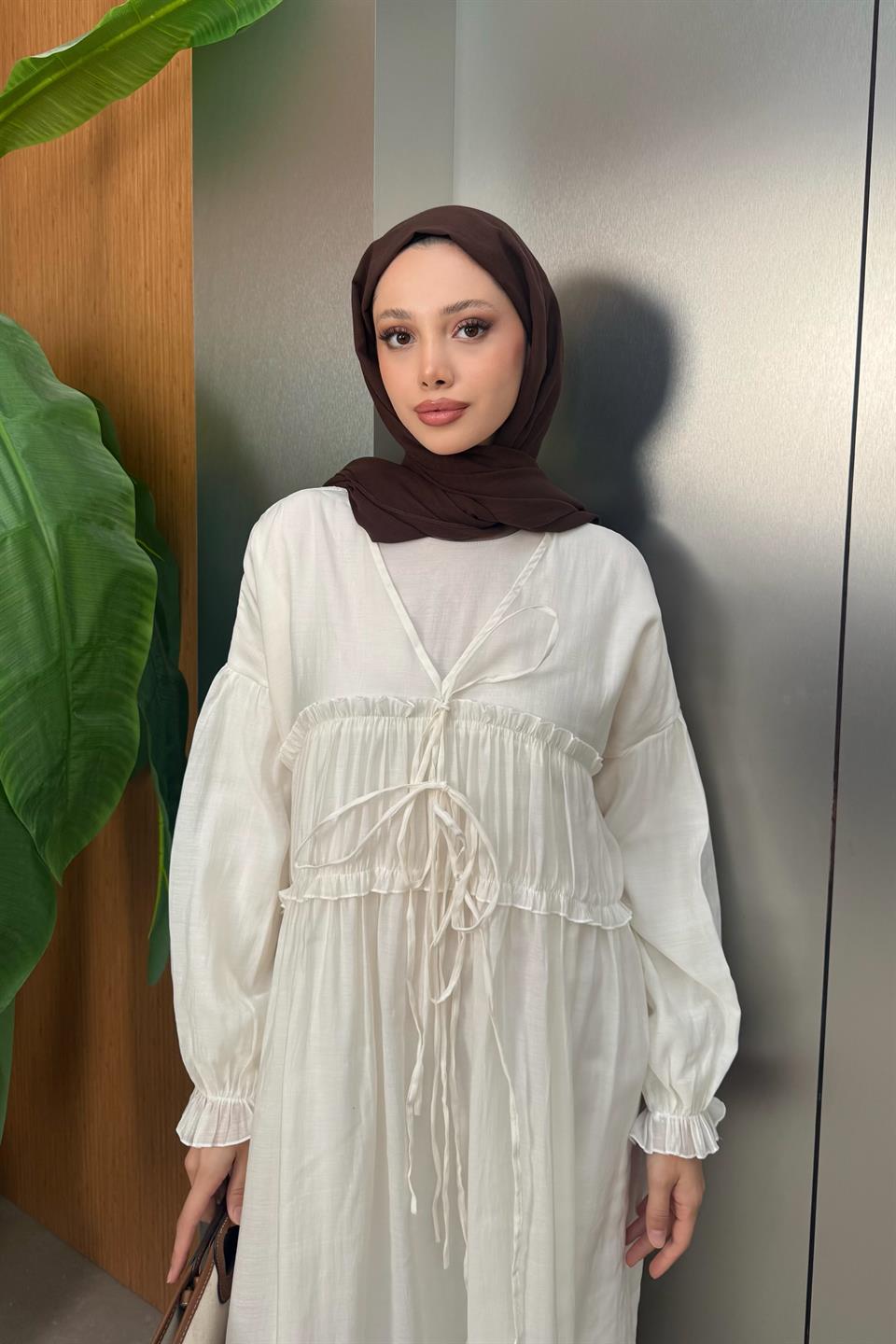 Guipure Voile Dress - Beige