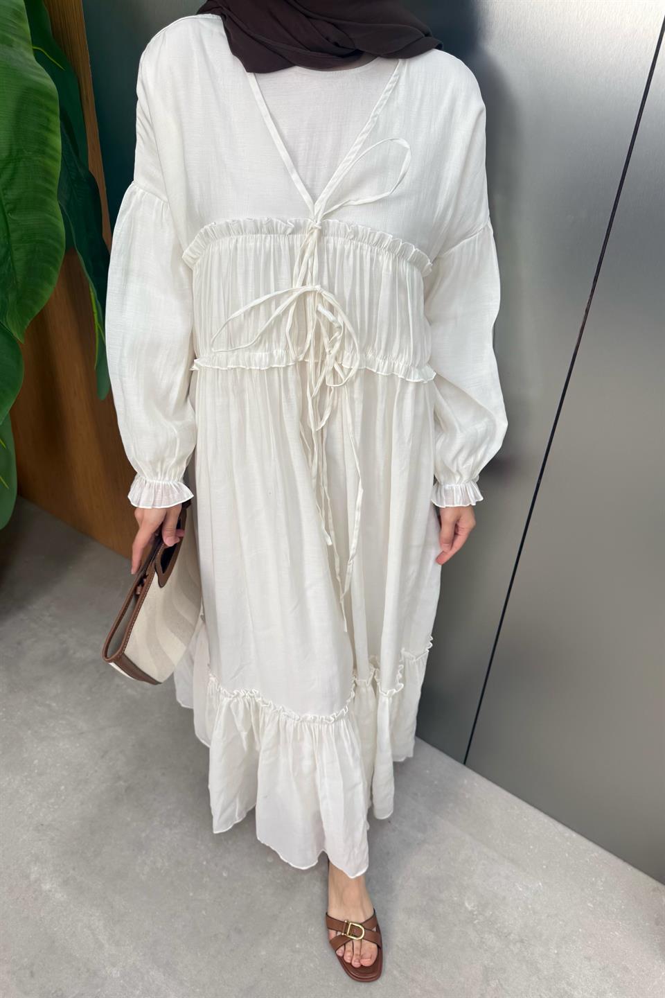 Guipure Voile Dress - Beige