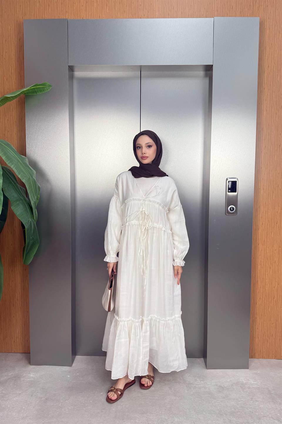 Guipure Voile Dress - Beige