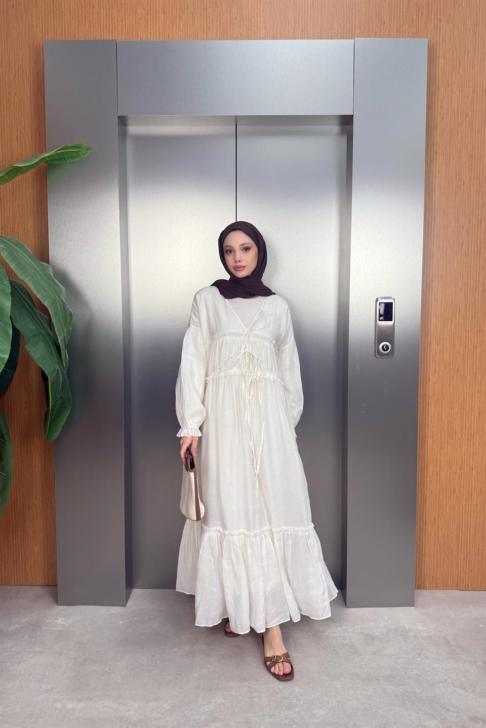 Guipure Voile Dress - Beige