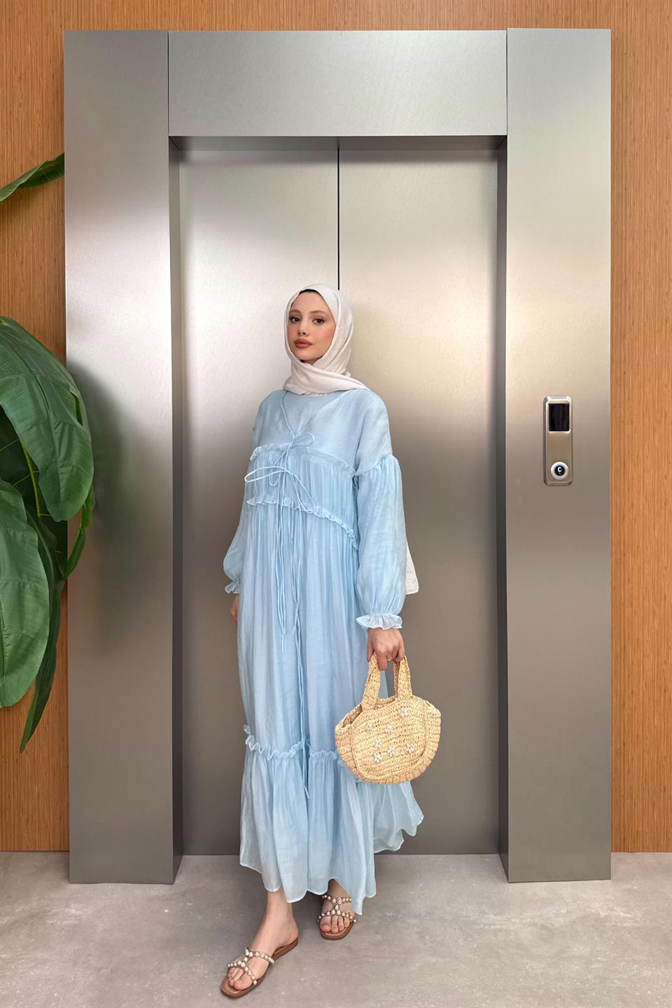 Guipure Voile Dress - Blue