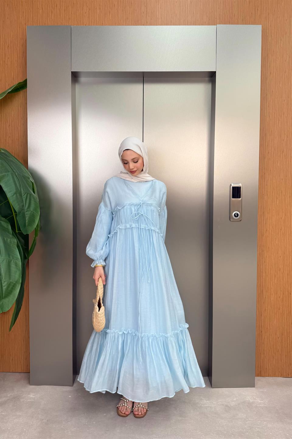 Guipure Voile Dress - Blue