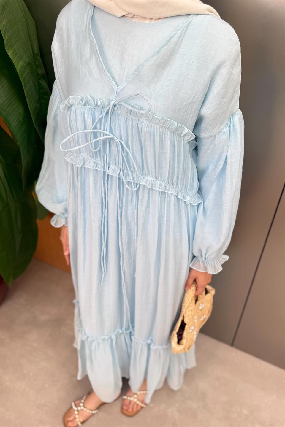 Guipure Voile Dress - Blue