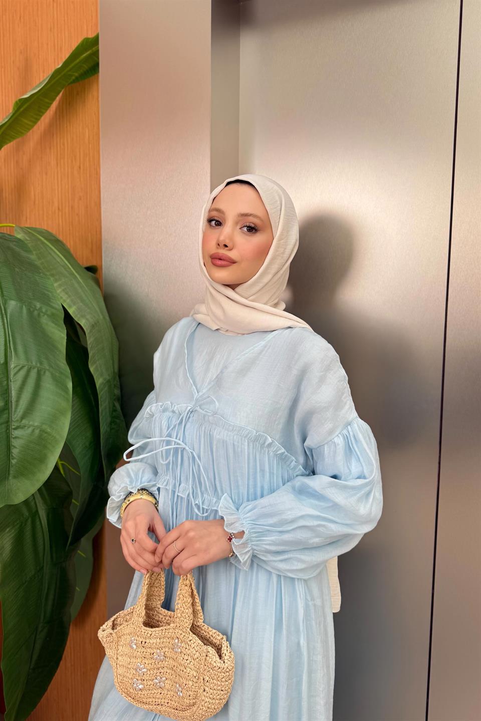 Guipure Voile Dress - Blue