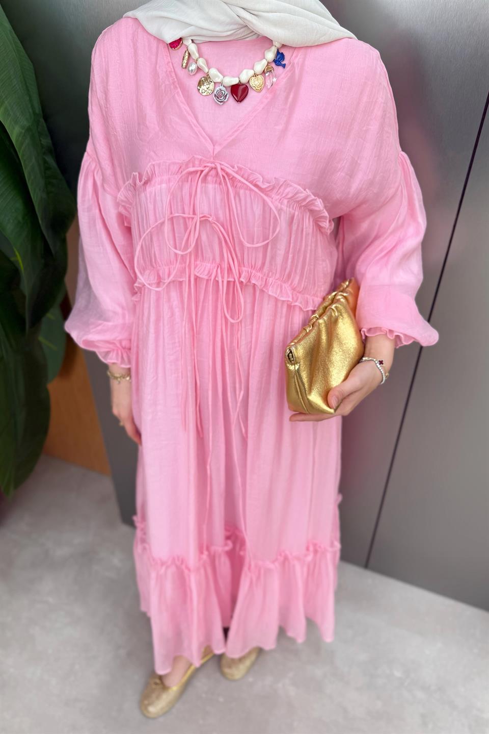 Guipure Voile Dress - Pink