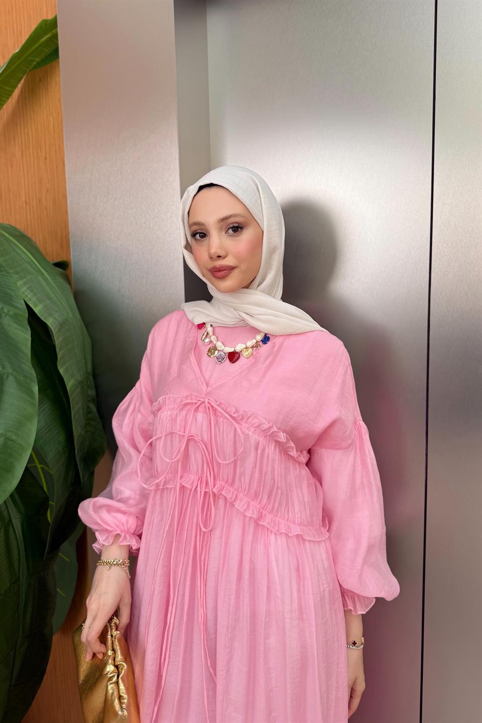 Guipure Voile Dress - Pink