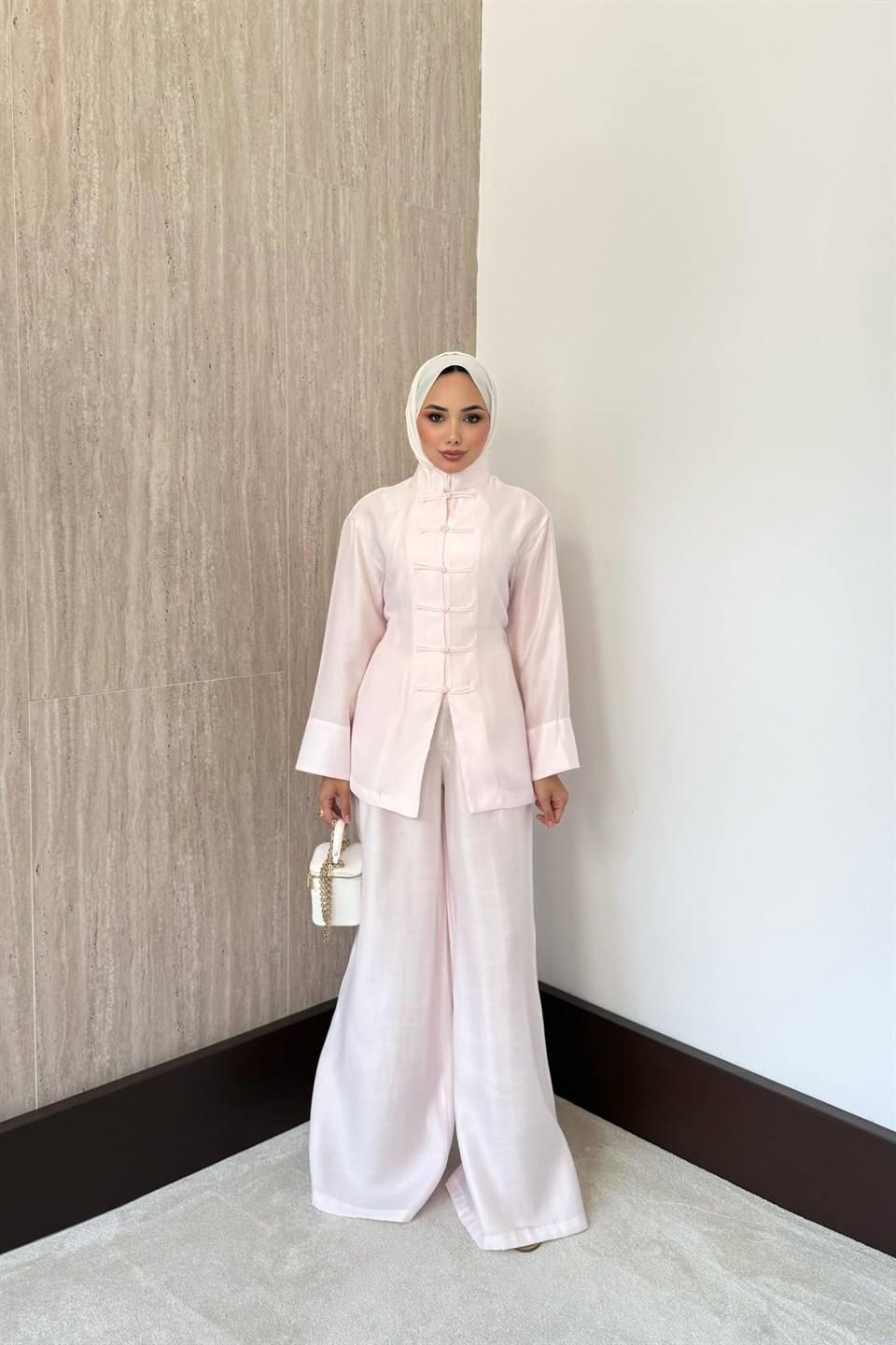 Hope Birit Düğmeli Pantolonlu Takım - Pembe