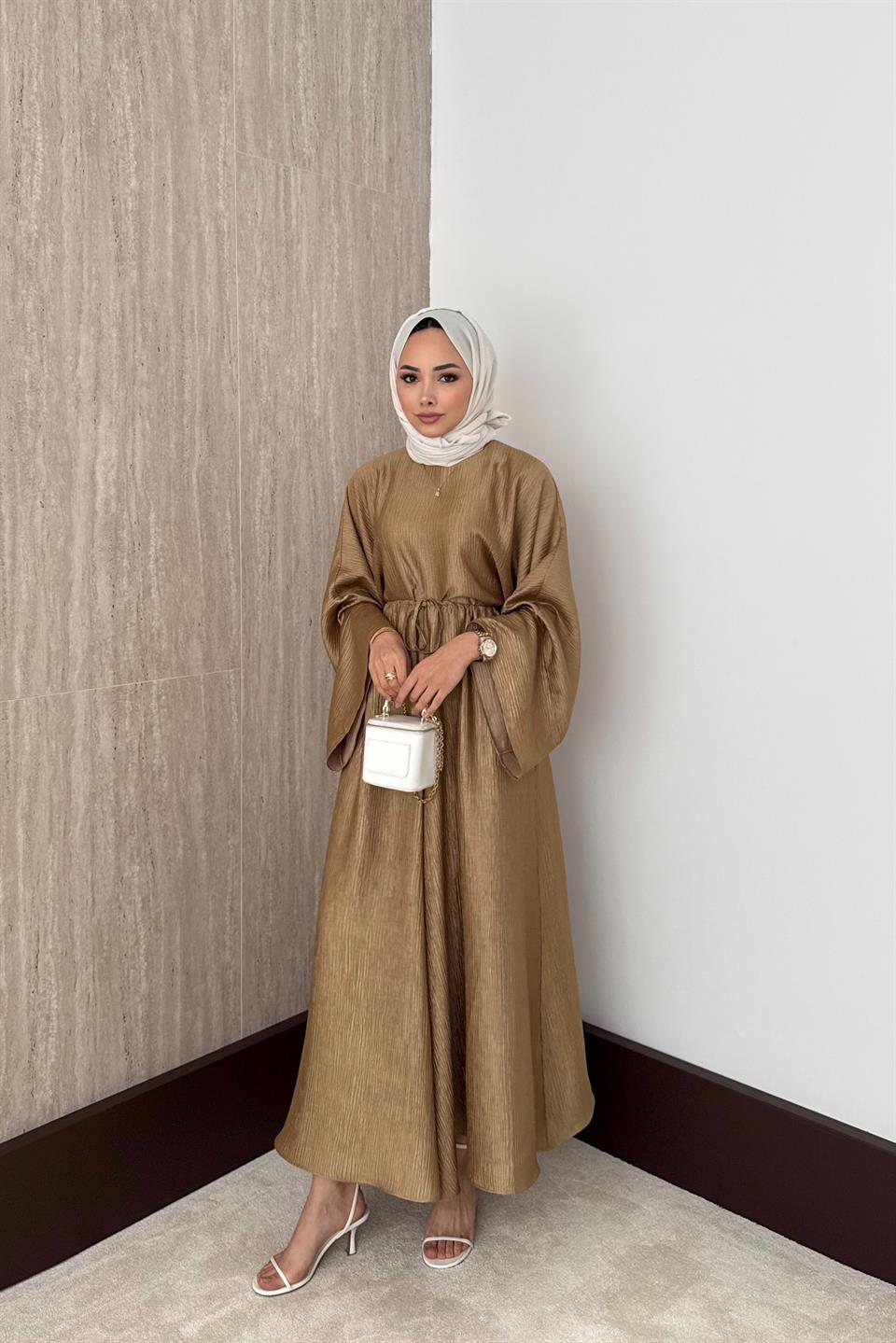Jakarlı Saten Pantolonlu Takım - Gold