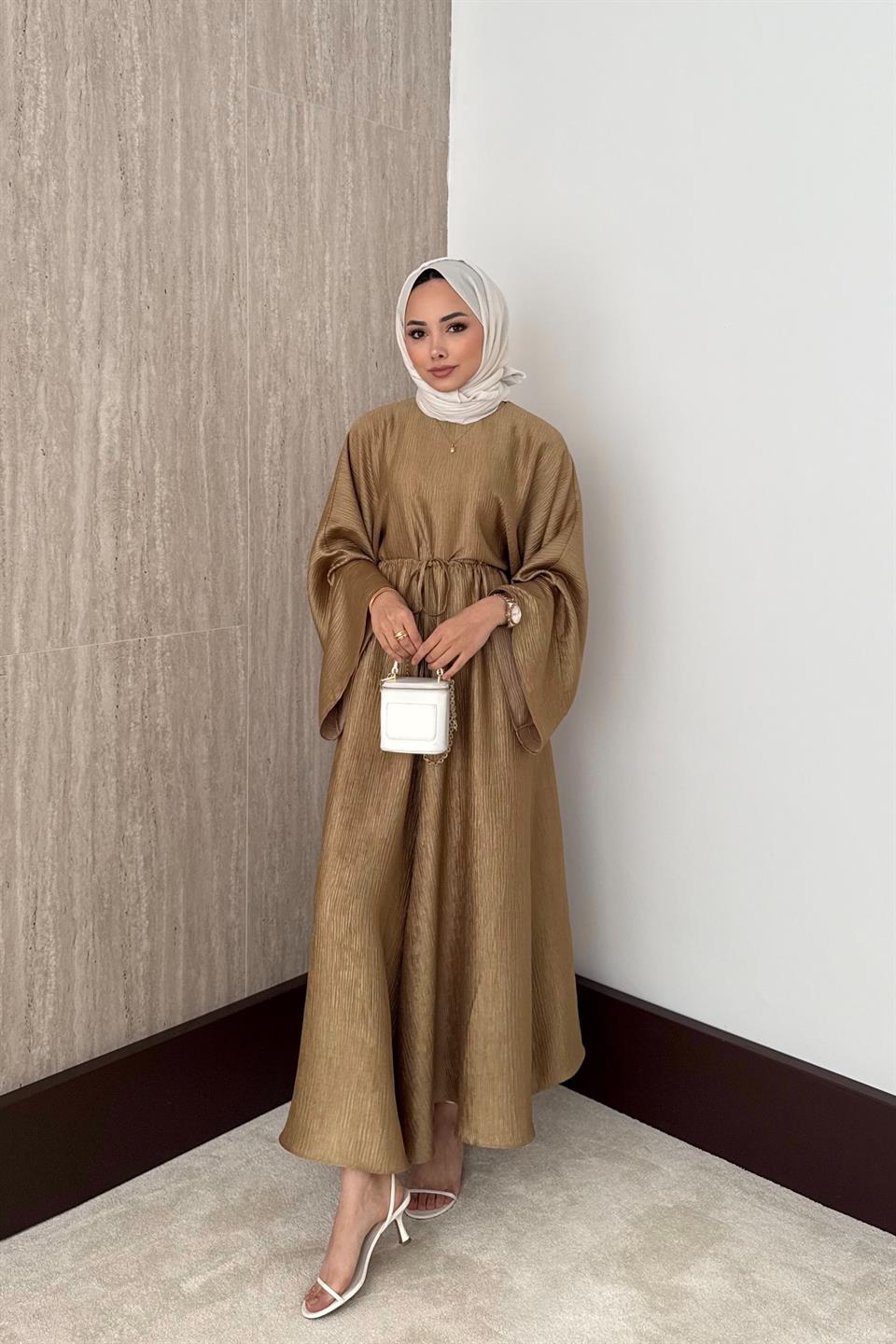 Jakarlı Saten Pantolonlu Takım - Gold