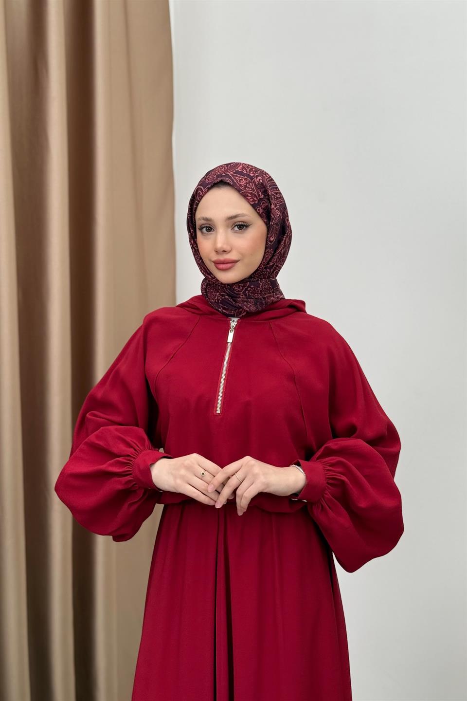  Hooded Skirt Suit - Burgundy