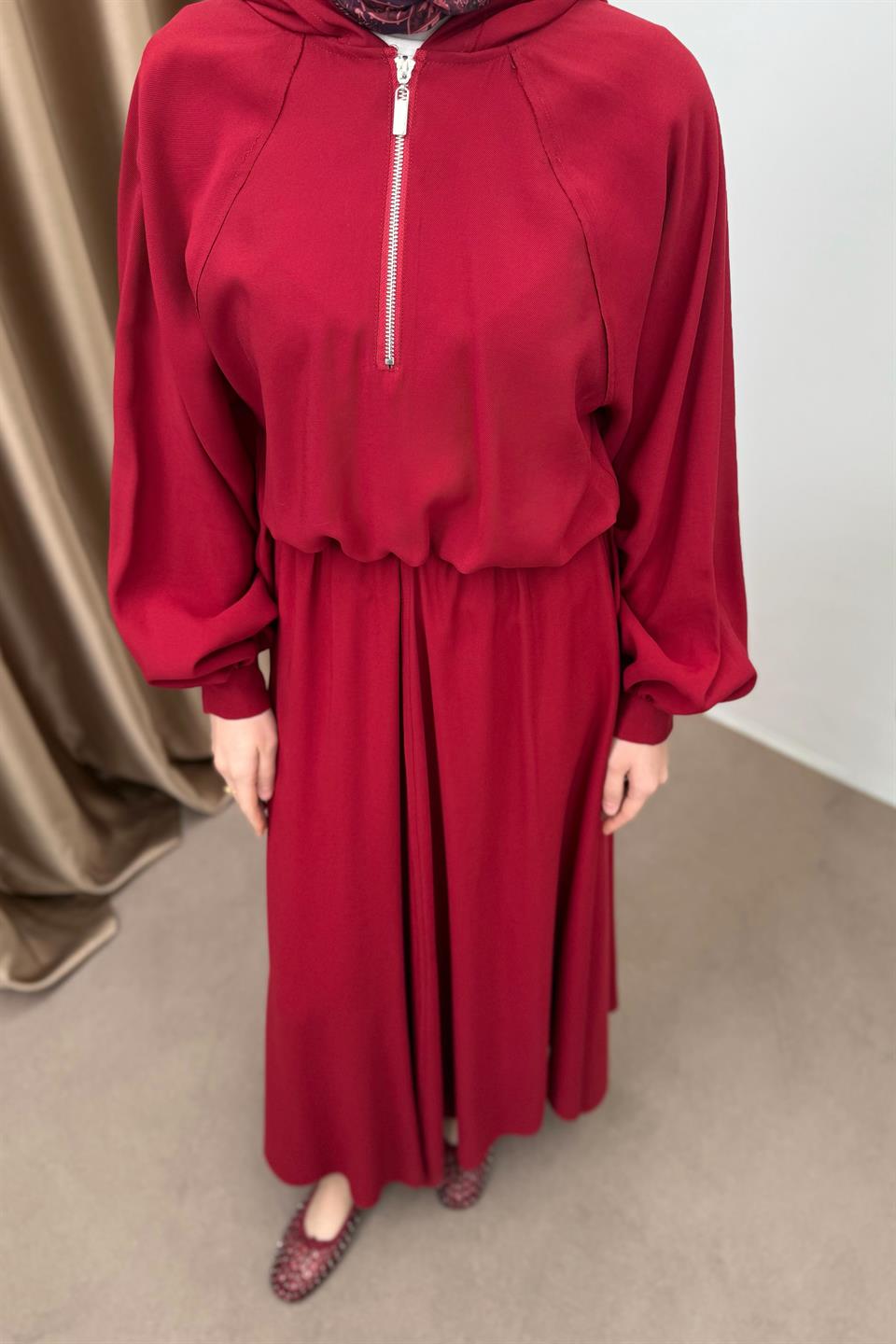  Hooded Skirt Suit - Burgundy