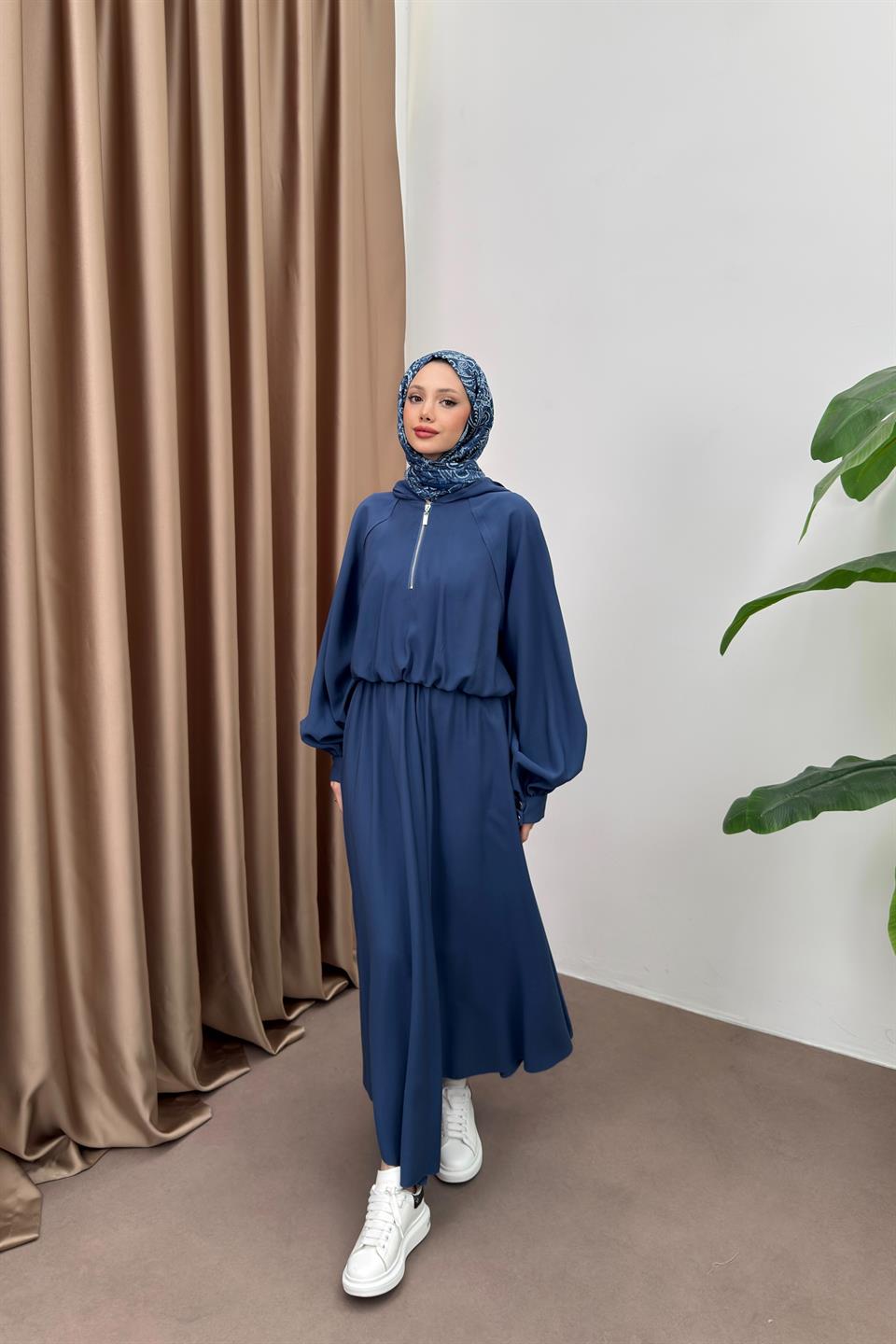  Hooded Skirt Suit - Blue 