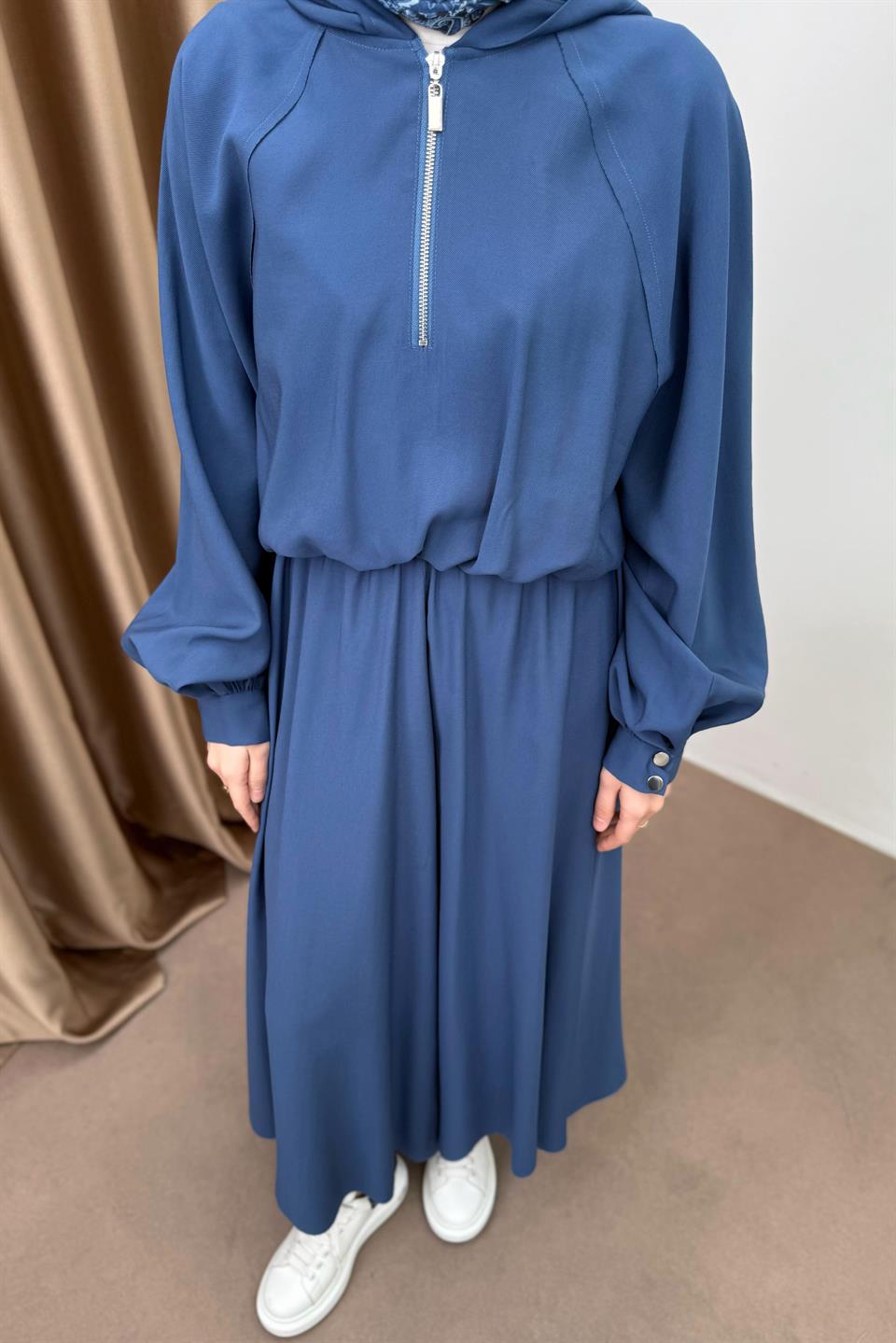  Hooded Skirt Suit - Blue 