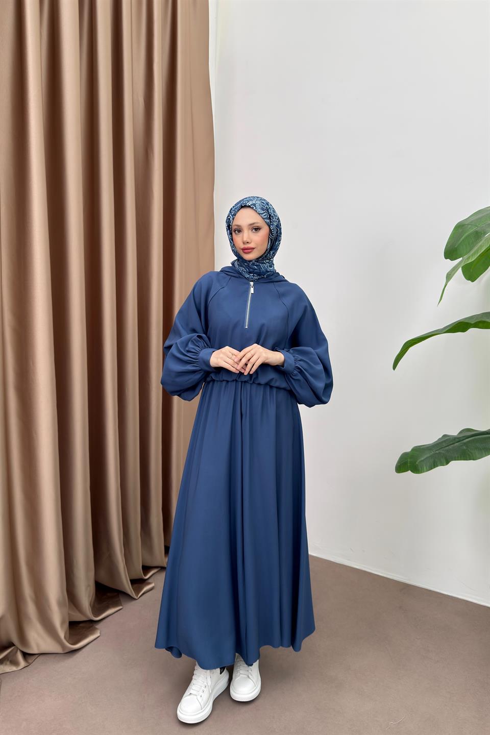  Hooded Skirt Suit - Blue 