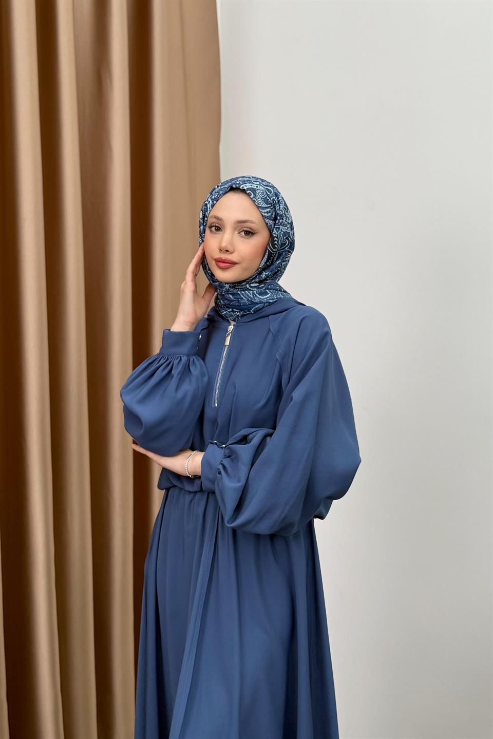  Hooded Skirt Suit - Blue 