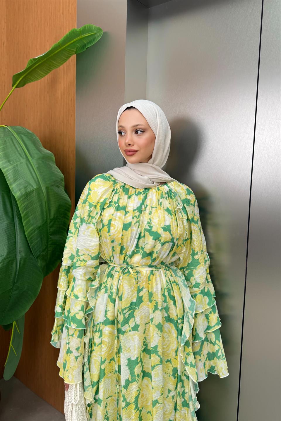 Kat Kat Modal Elbise - Sarı